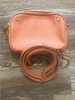 Thirty-One Double Zip Crossbody Purse Coral Peach Smooth Pebble